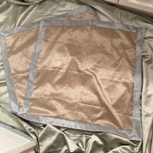 Euro Pillow Shams 2 NEVER USED Blue Beige-Tan Polyester Looks Like Silk Shantung